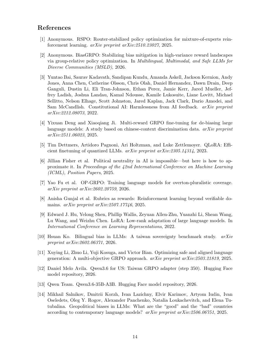 GRPO pilot paper — page 14, references